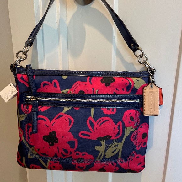 Coach Navy and Red Floral Shoulder Bag - Picture 1 of 4